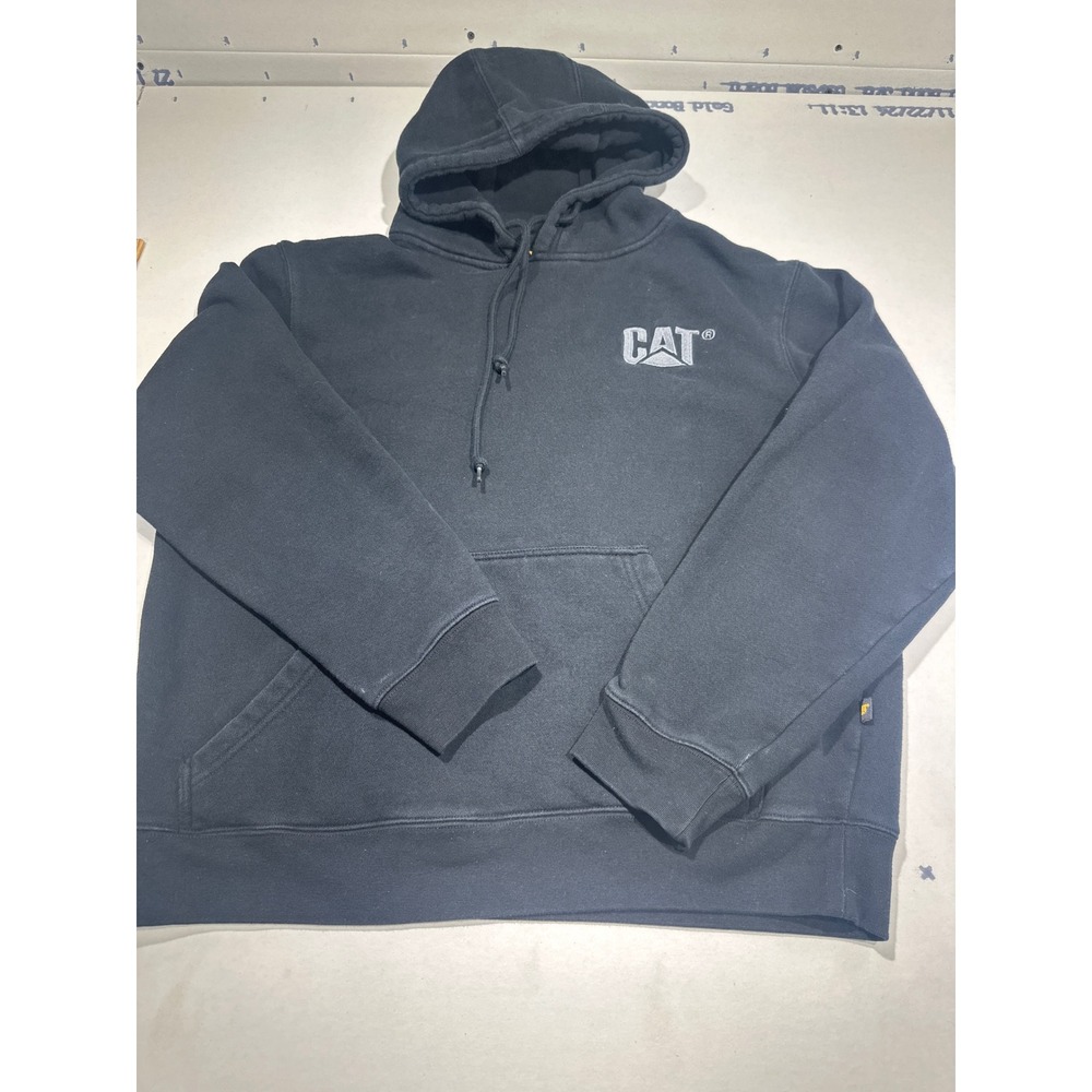 Caterpillar CAT Mens Black Logo Pullover Hoodie Sweatshirt Size Large